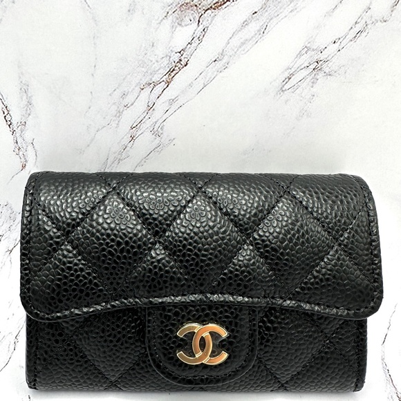 ❌❌SOLD Chanel Wallet Classic Card Holder Flap Black Caviar CC Gold Mini Wallet - Picture 2 of 13